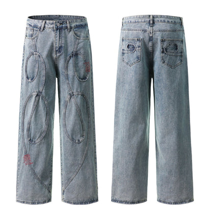 Snake Structure Design Wide-Leg Denim Jeans WN15090