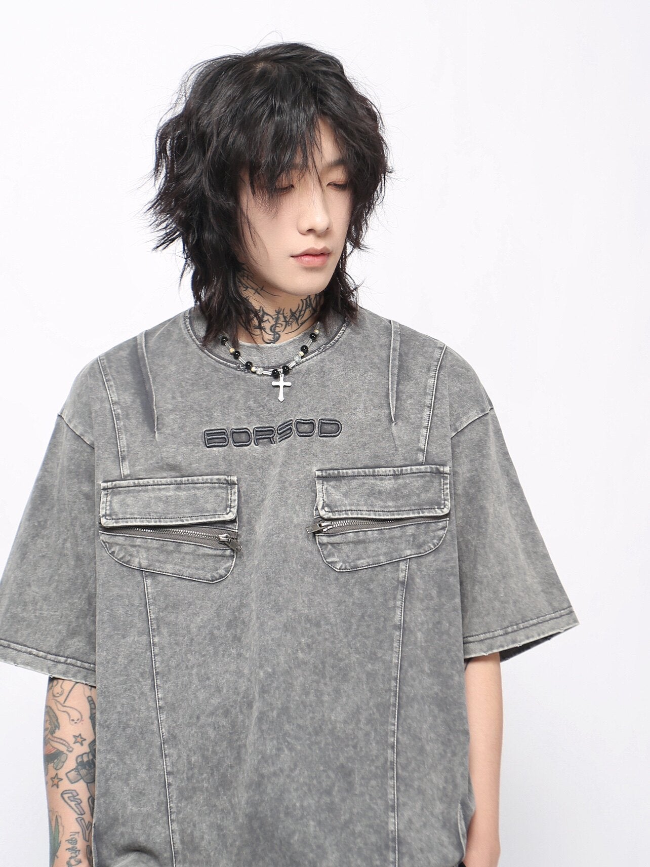 Pleats Cargo Washed Short Sleeve T-Shirt WN24470