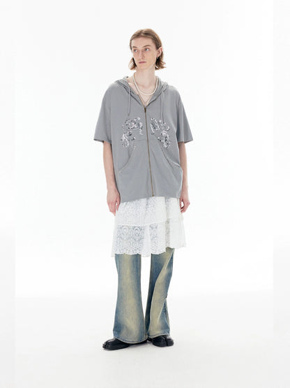 Sequin Pattern Embroidery Zipper Hoodie WN18952