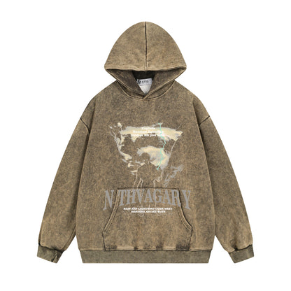 Washed Creative Print Oversize Hoodie WN11540