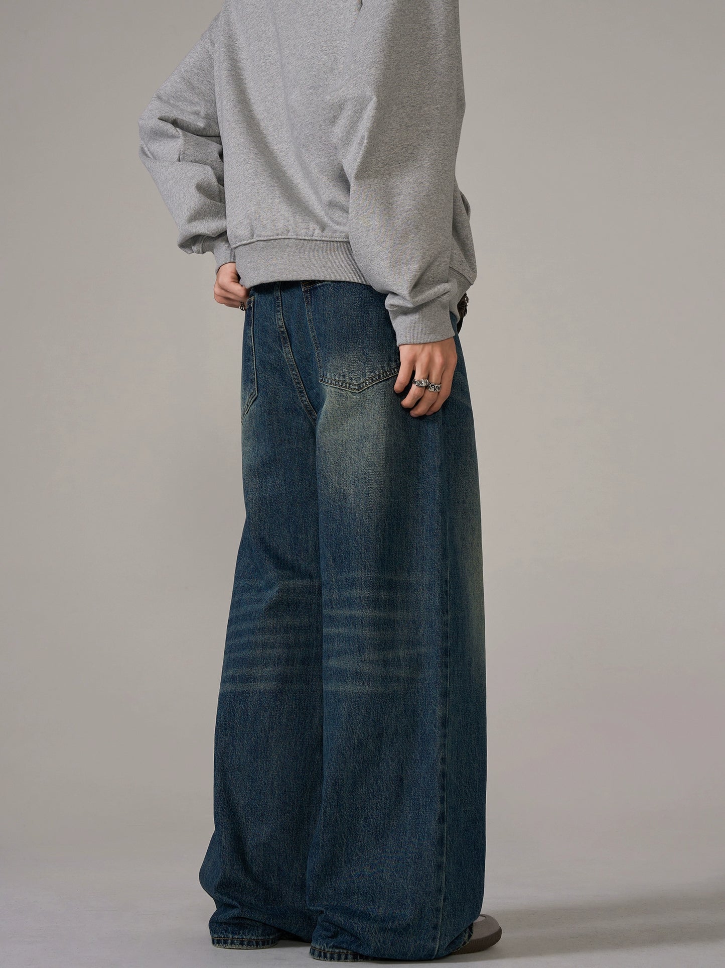 Washed Wide-Leg Straight Baggy Denim Jeans WN10656