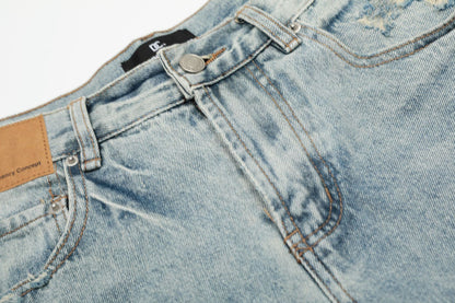 Wash Damage Wide Leg Curved Denim Jeans WN25878