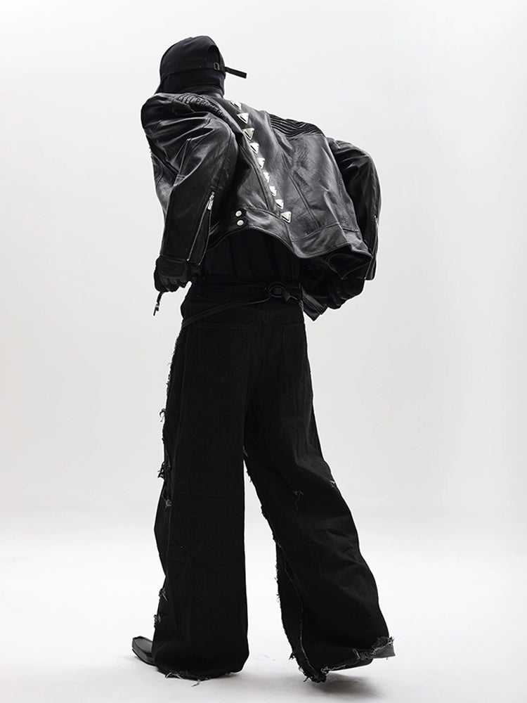 Spine Pleats PU Leather Jacket WN18628