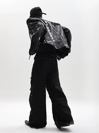 Spine Pleats PU Leather Jacket WN18628