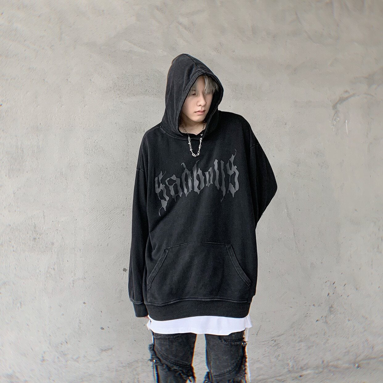 Oversize Cross Graphic Print Pullover Hoodie WN24443