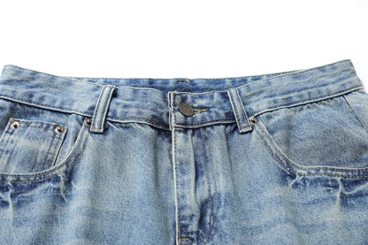 Washed Whisker Curved Cropped Denim Jeans WN25531