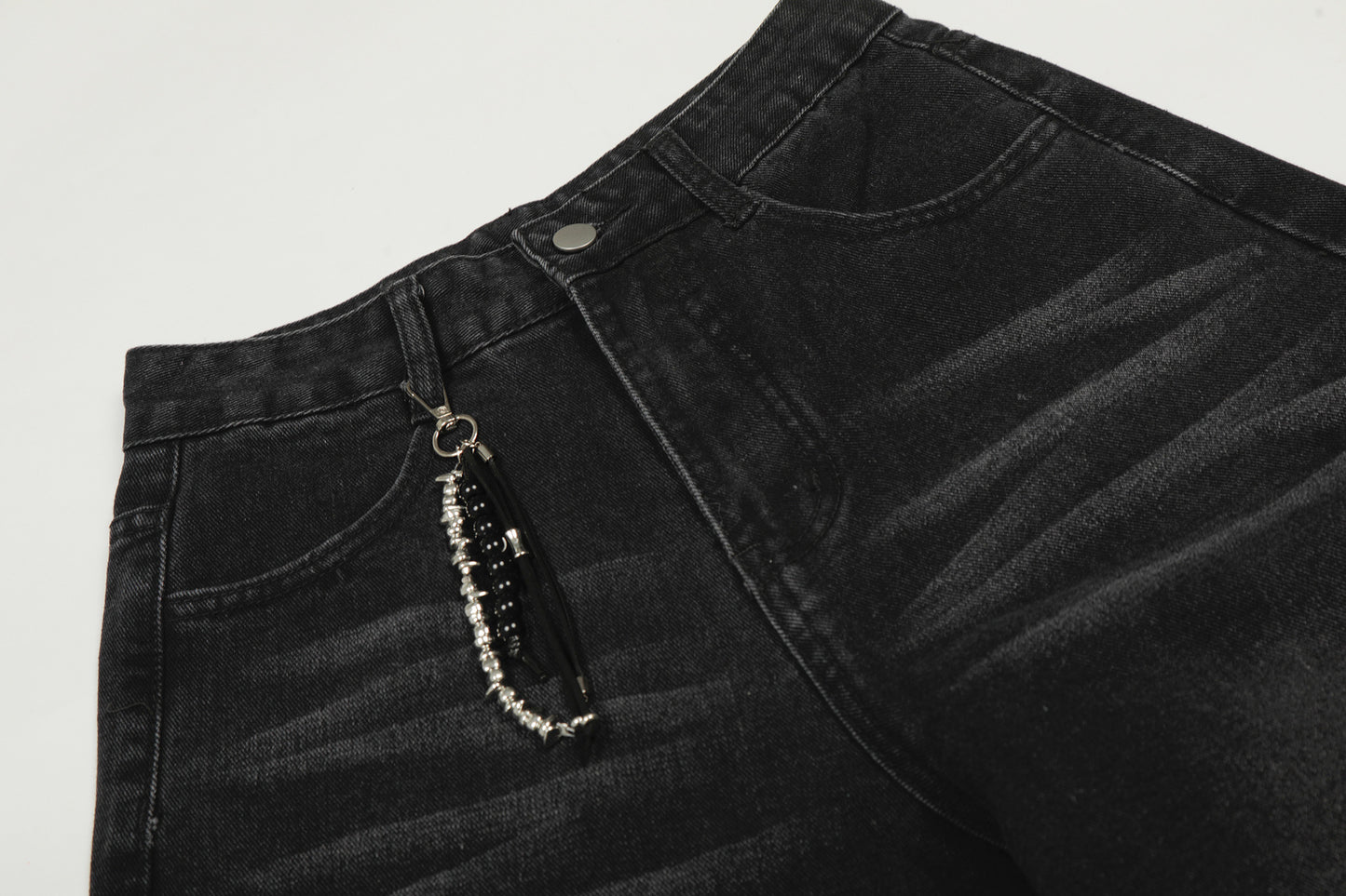 Washed Studs Detail Wide Leg Denim Jeans WN25403