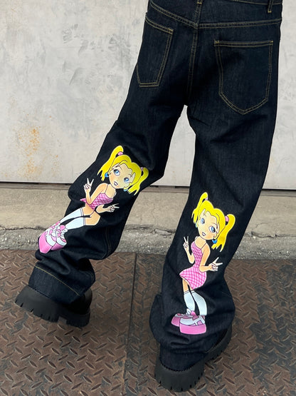 Cartoon Character Print Denim Jeans WN24076