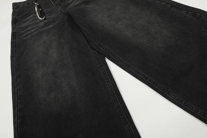 Washed Studs Detail Wide Leg Denim Jeans WN25403