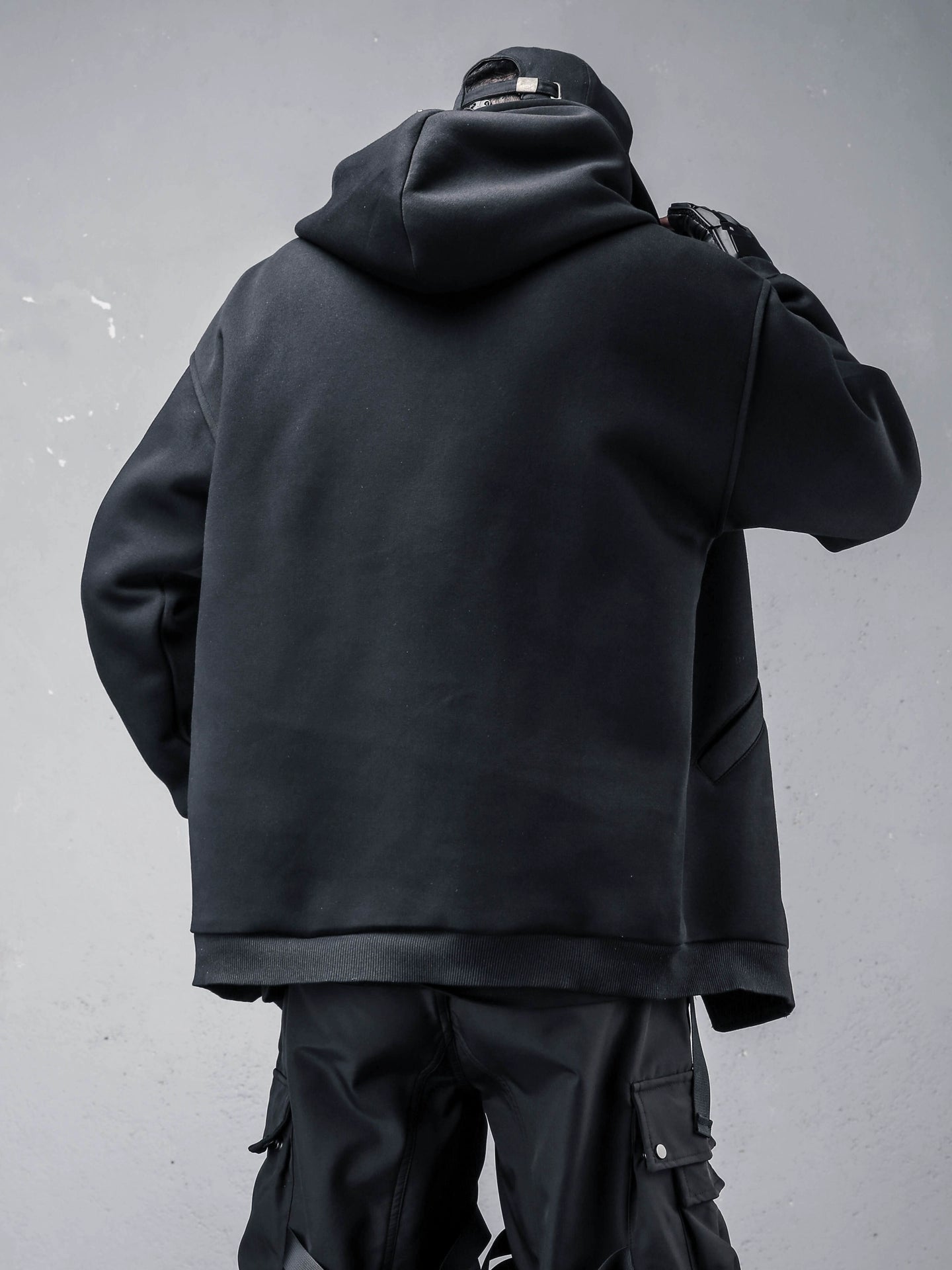 Oversize Asymmetric Zip Tactical Hoodie WN22312