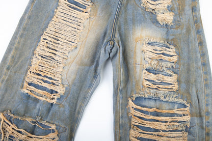 Heavy Damage Paint Wide Leg Denim Jeans WN28042
