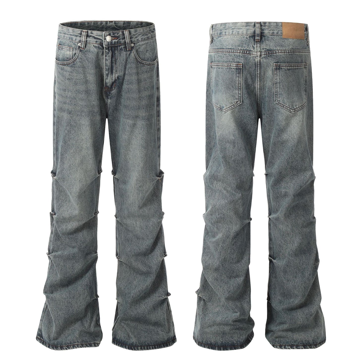 Washed Pleats Straight Denim Jeans WN25924