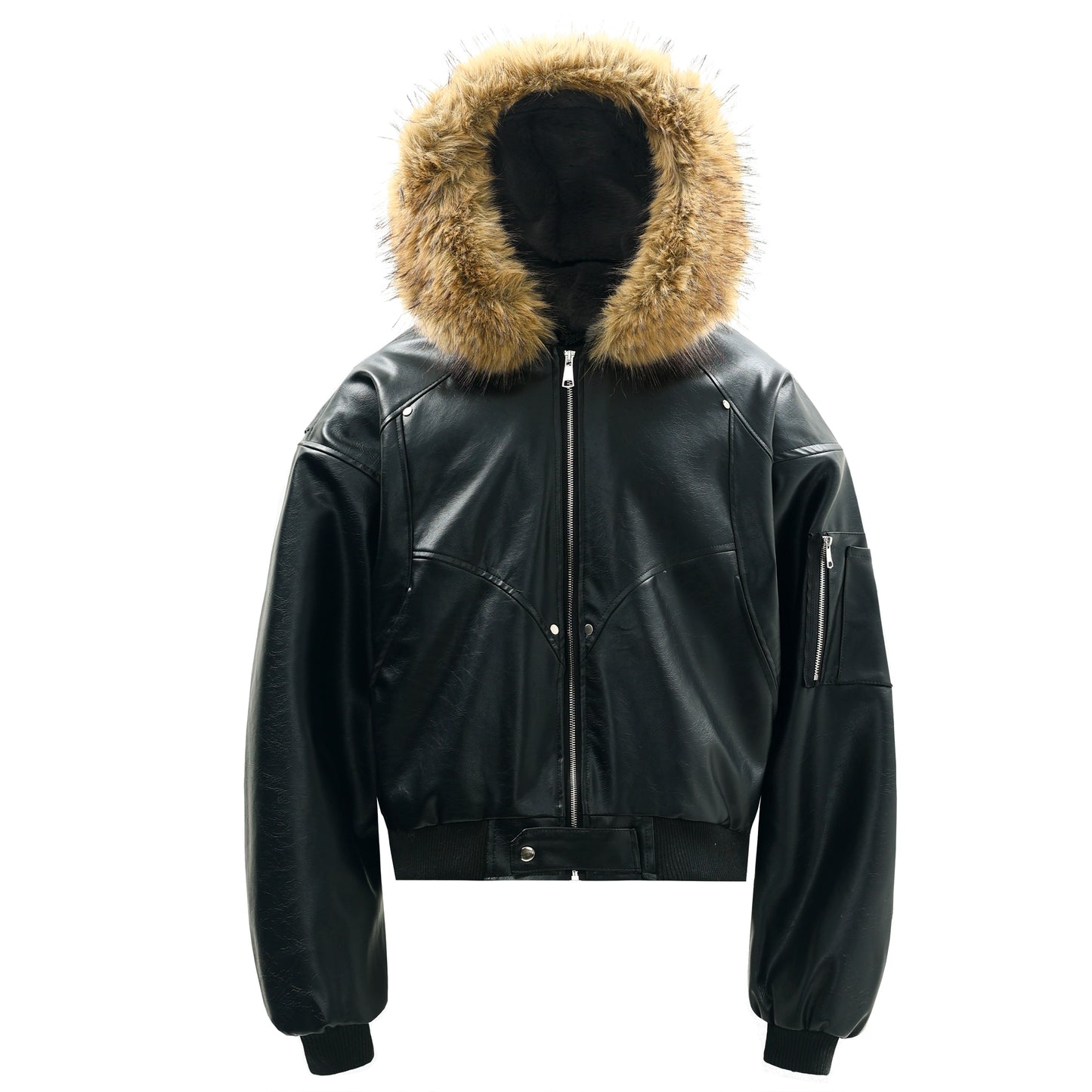 Fake Fur-Collar Plush Hooded Zipper Jacket WN22178