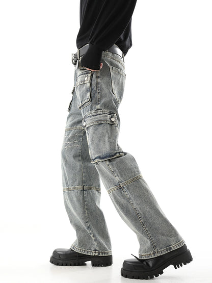 Multi-Pocket Straight-Leg Cargo Denim Jeans WN10258