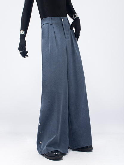 Metal Button Design Wide Leg Trousers WN23746