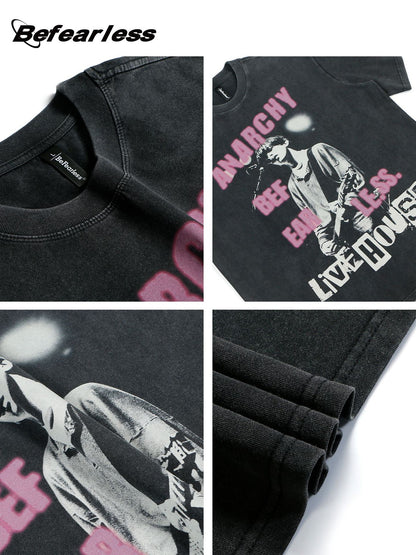 Washed Portrait Graphic Short Sleeve T-Shirt WN26285
