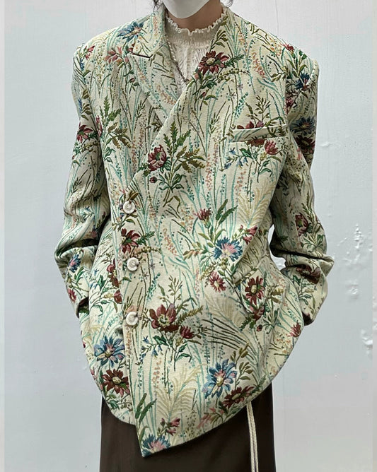 Floral Shoulder-Pad Jacquard Tailored Jacket WN20023