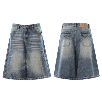 Denim Wash Wide Leg Half Pants WN25644
