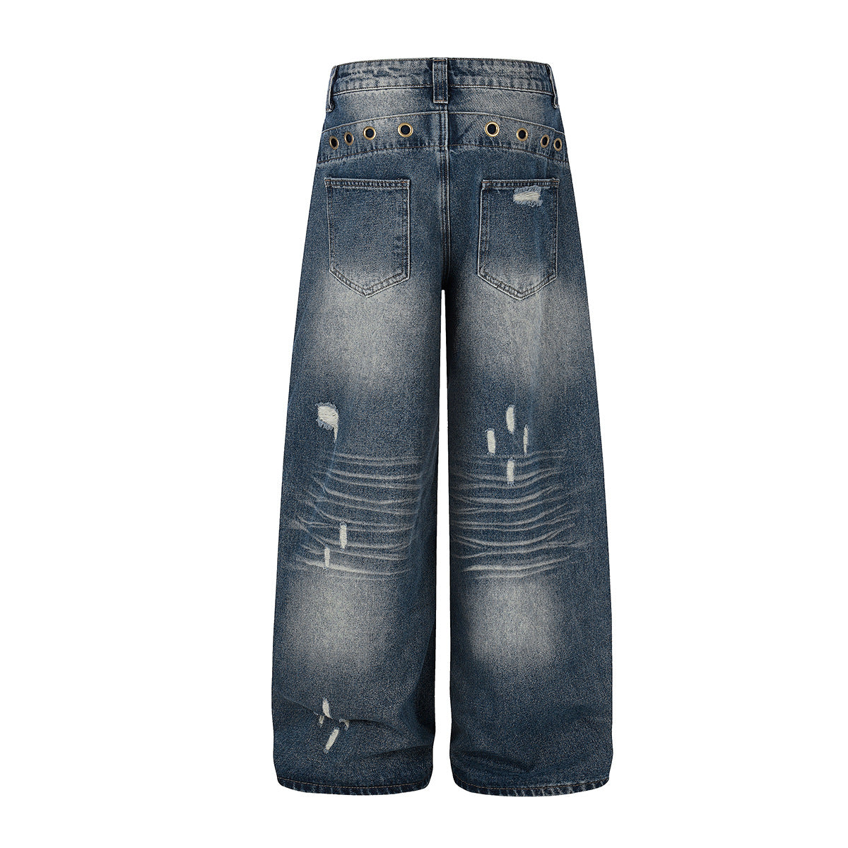 Wash Rivet Damage Wide Leg Denim Jeans WN25573