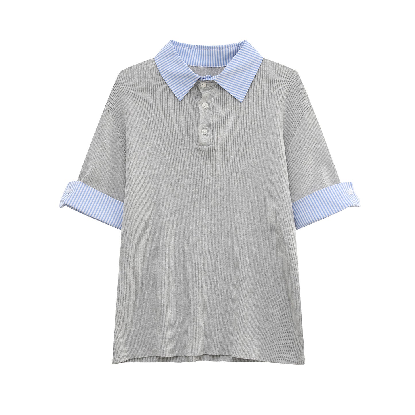 Fake Layered Stripe Collar Short Sleeve Polo Shirt WN24899