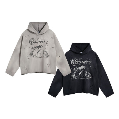 Spray Print Damage Cut0off Pullover Hoodie WN9991