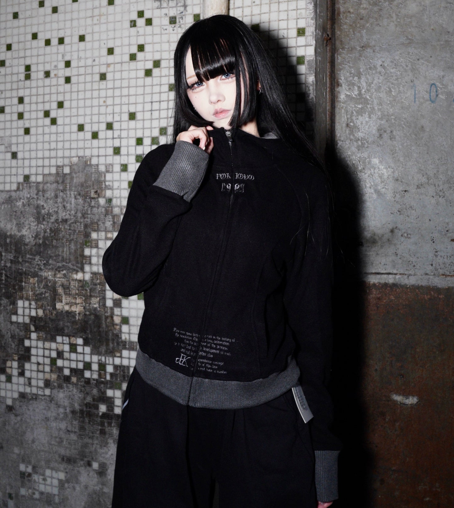 Embroidery Stripe Colorblock Zipper Hoodie WN22190