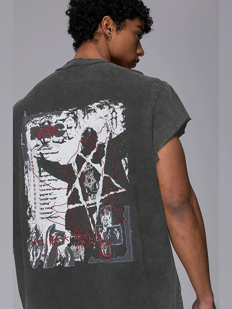 Graphic Print Washed Damage Short SleeveT-Shirt WN17825