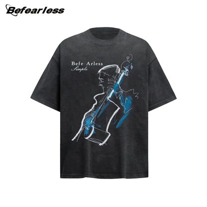Washed Dirty Abstract Print Short Sleeve T-Shirt WN26183