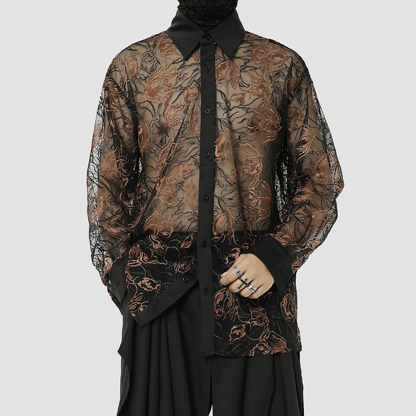 Lace Embroidery Long Sleeve Shirt WN20496