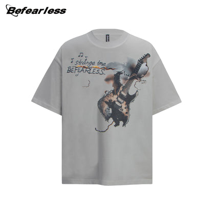 Rock Guitar Print Oversize Short Sleeve T-Shirt WN26329