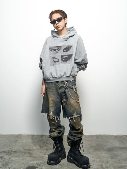 Graphic Print Oversize Washed Hoodie WN22958