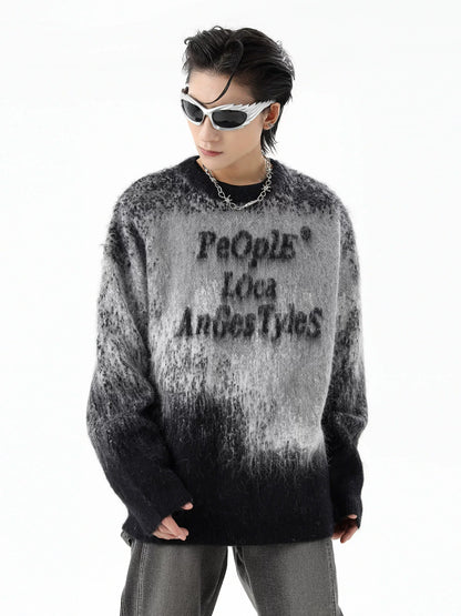 Gradient Shaggy Jacquard Knit Sweater WN10470