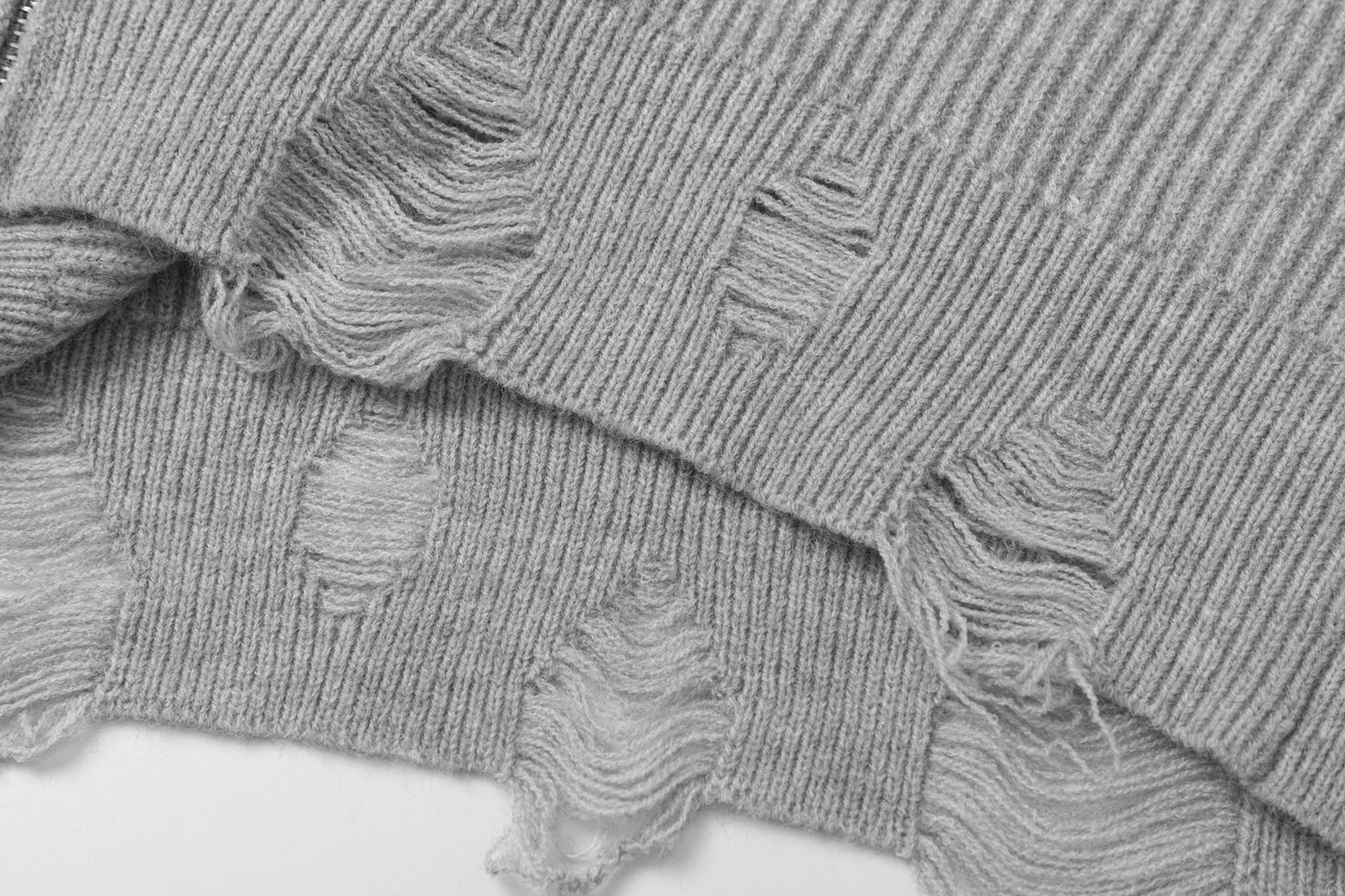 Damage Cross Pattern Zipper Knit Cardigan WN11188