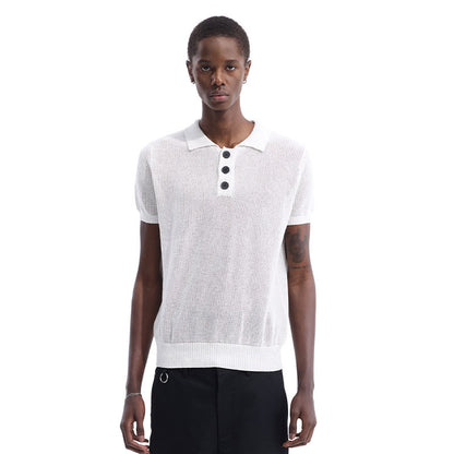 Openwork Polo-Collar Knit Short Sleeve T-Shirt WN27149