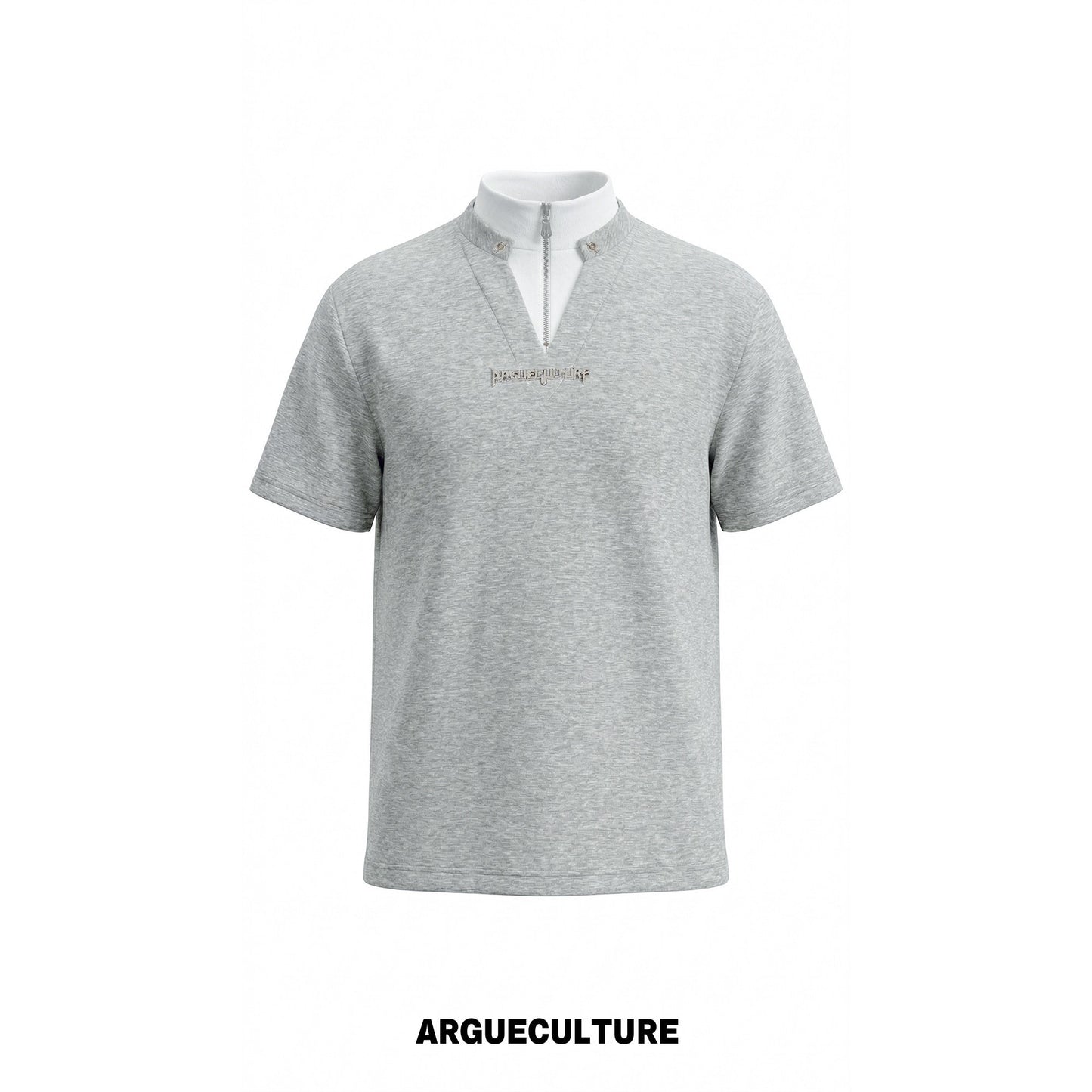 Fake Layered Stand Neck Boxy Short Sleeve T-Shirt WN26981