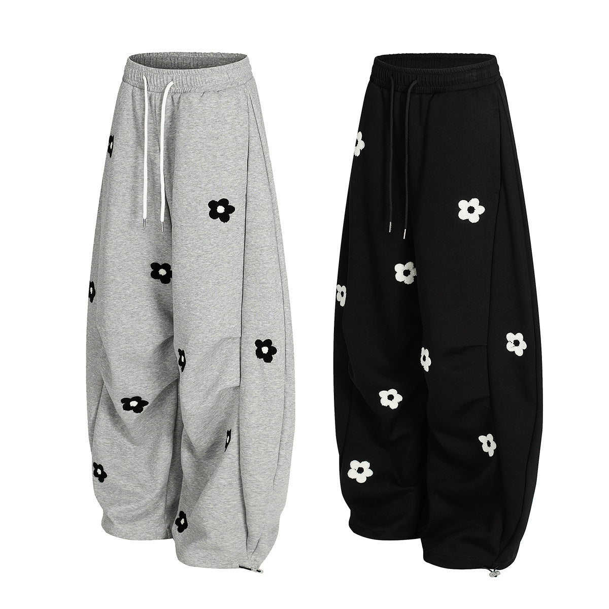 Flower Print Drawstring Wide Leg Sweatpants WN25427