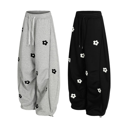 Flower Print Drawstring Wide Leg Sweatpants WN25427