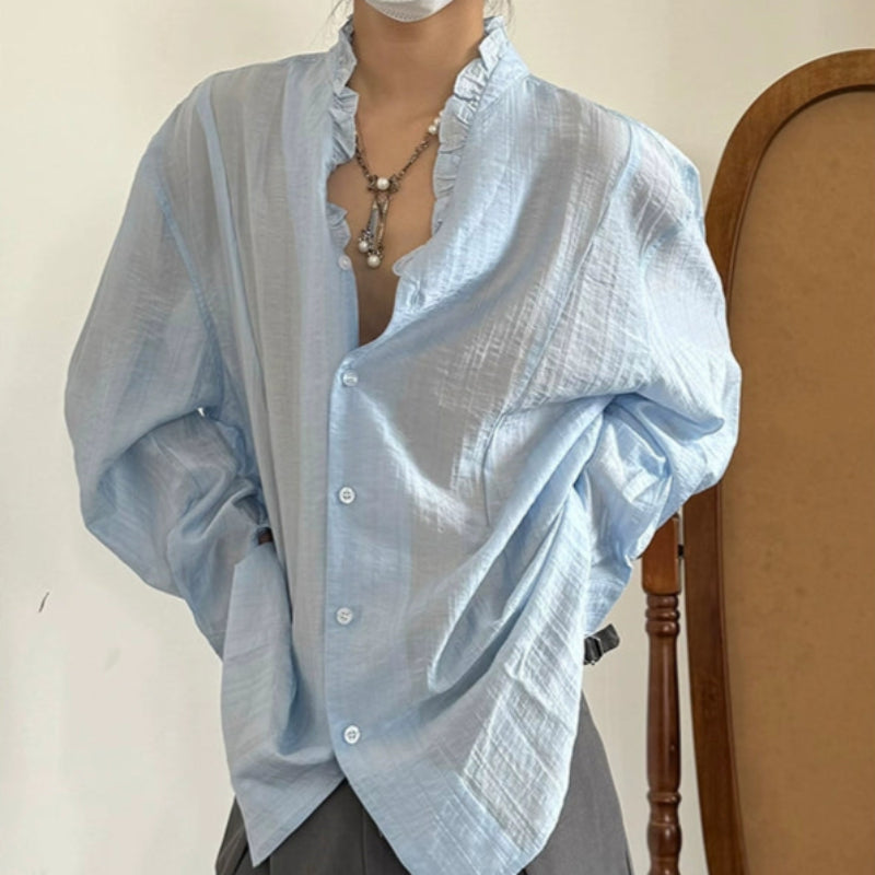 Pleats Lace V-Neck Elegant Long Sleeve Shirt WN19992