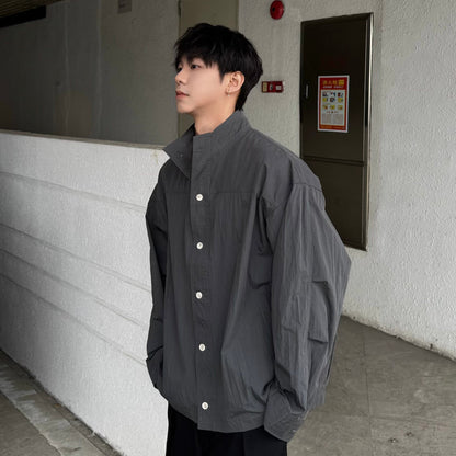 Wrinkle Standing-Collar Long Sleeve Shirt WN25361