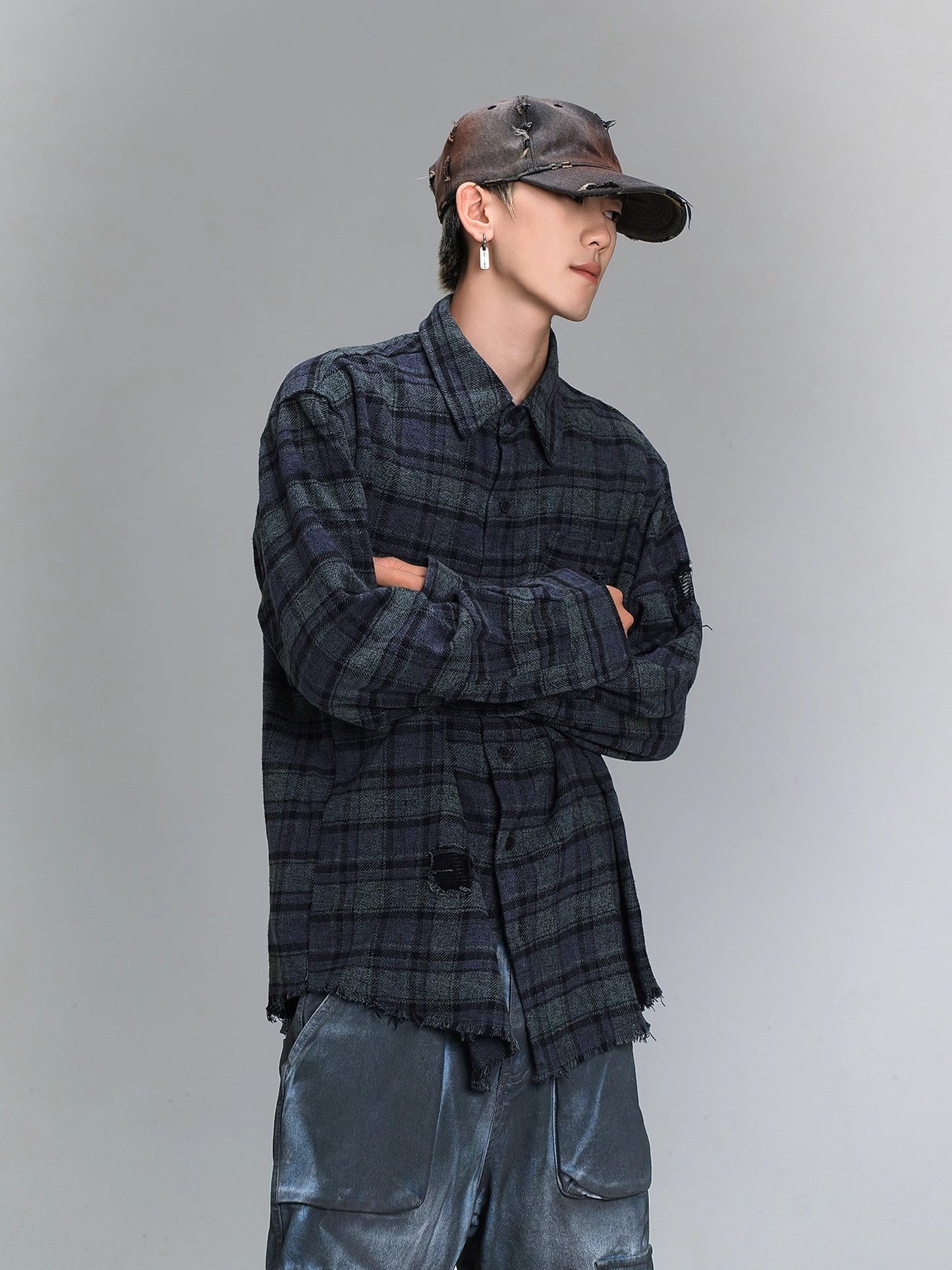 Oversize Plaid Long Sleeve Shirt WN8437