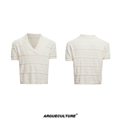 Embroidery V-Neck Short Sleeve Summer Knit T-shirt WN18369