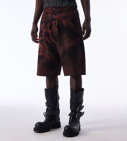 Washed Graffiti Dirty-Dye Denim Half Pants WN25741