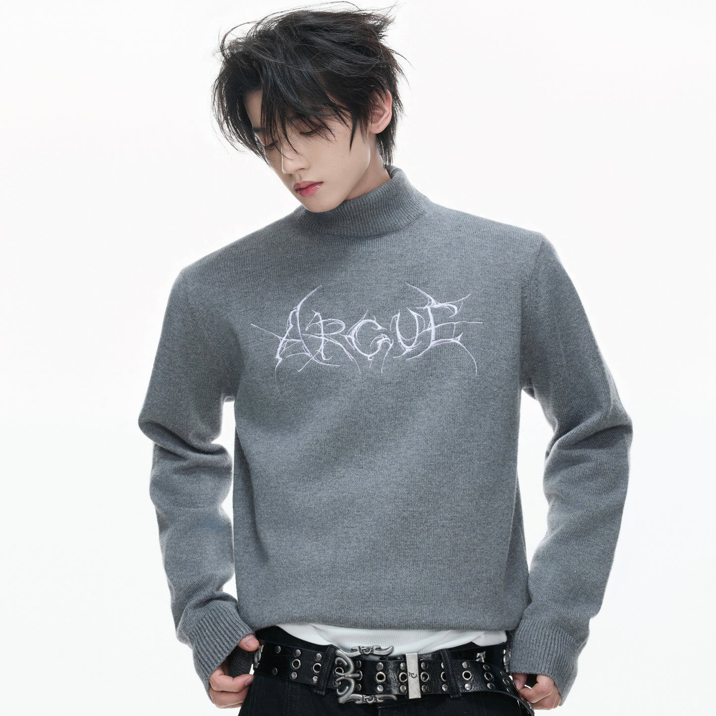 Modal Wool Semi-High-Neck Knit Sweater WN23326