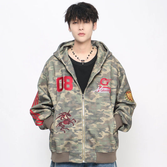 Camouflage Embroidery Zipper Hoodie WN21031