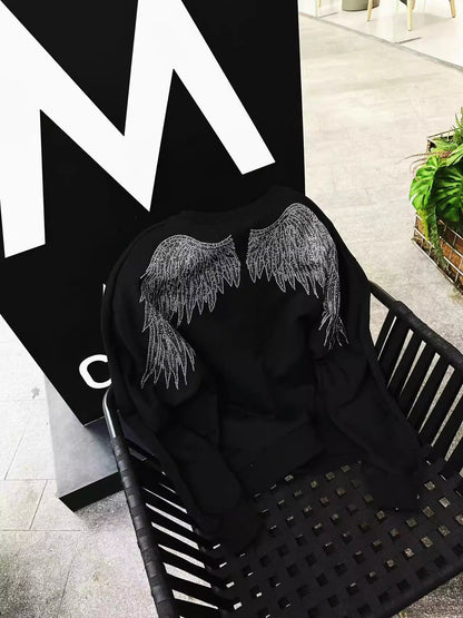Rhinestone Wing Thick Oversize Long Sleeve Sweatshirt WN20688