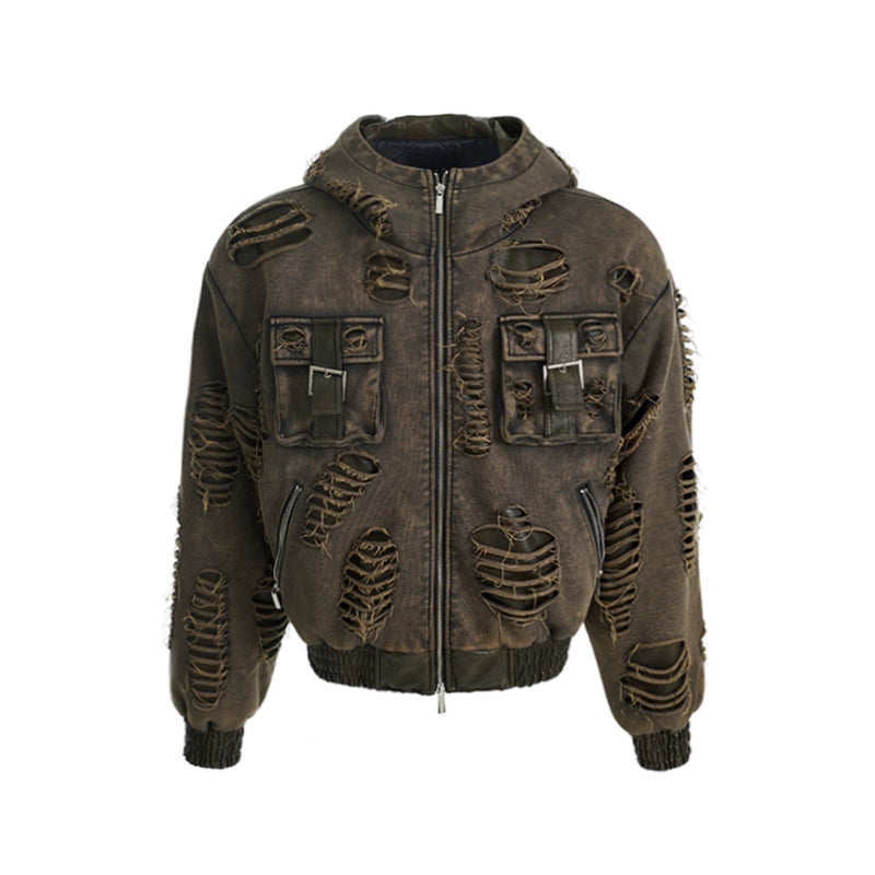 Washed Damage Hooded Jacket WN11732 WN11732