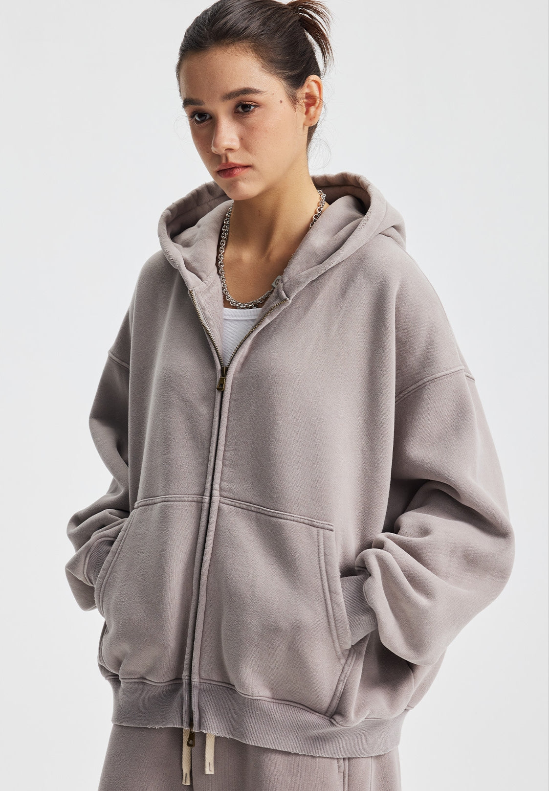 Fleece Lining Zip-Up Wax Dye Zipper Hoodie WN23111