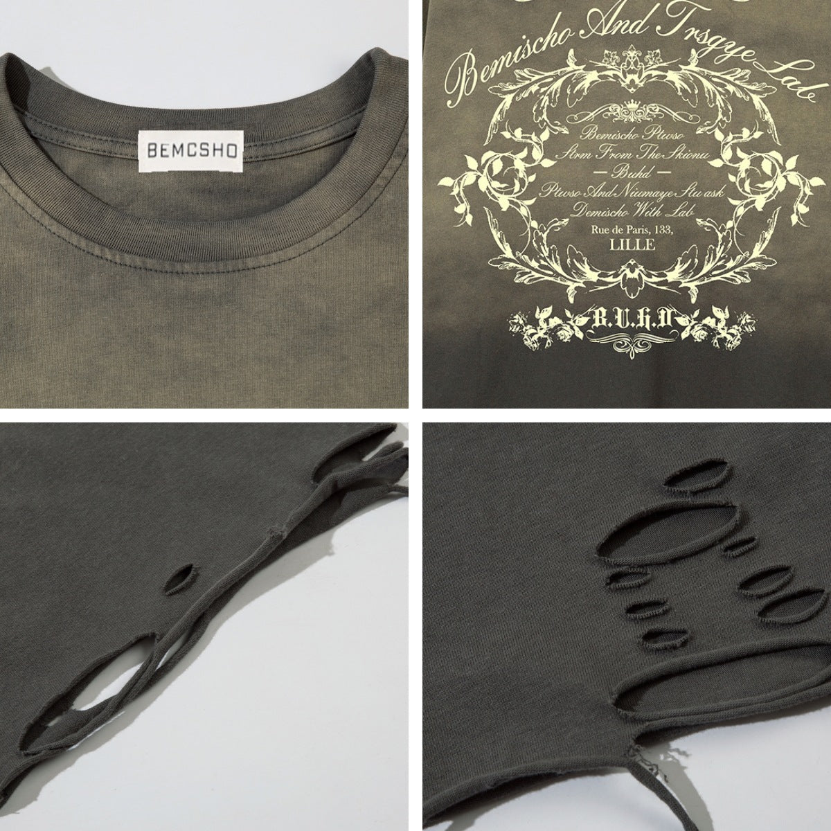 Gradient Washed Damage Oversize Short Sleeve T-Shirt WN26927