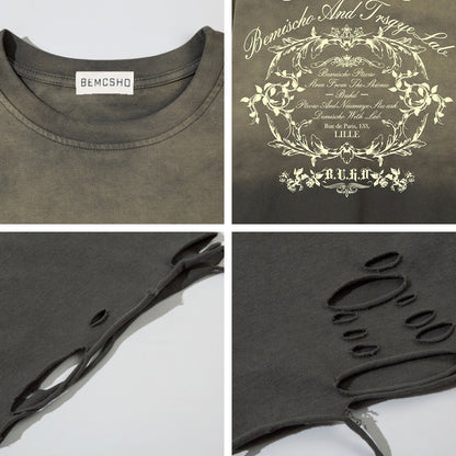 Gradient Washed Damage Oversize Short Sleeve T-Shirt WN26927
