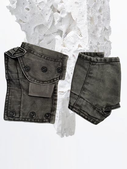 Deconstructed Washed Fingerless Gloves WN21973